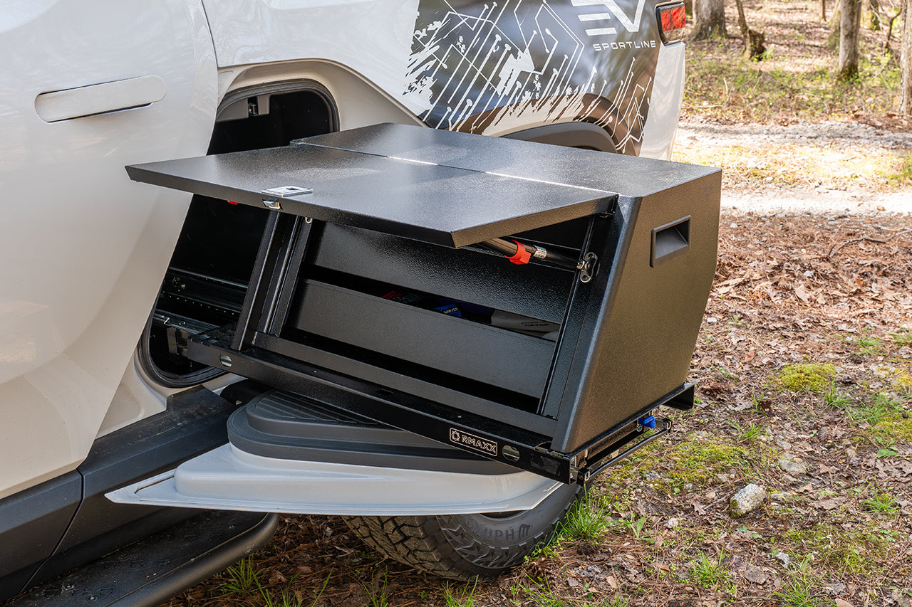 Rivian R1T RMAXX Heavy Duty Gear Tunnel Dual Slide Out Trolley Sled & Storage Chests & Boxes