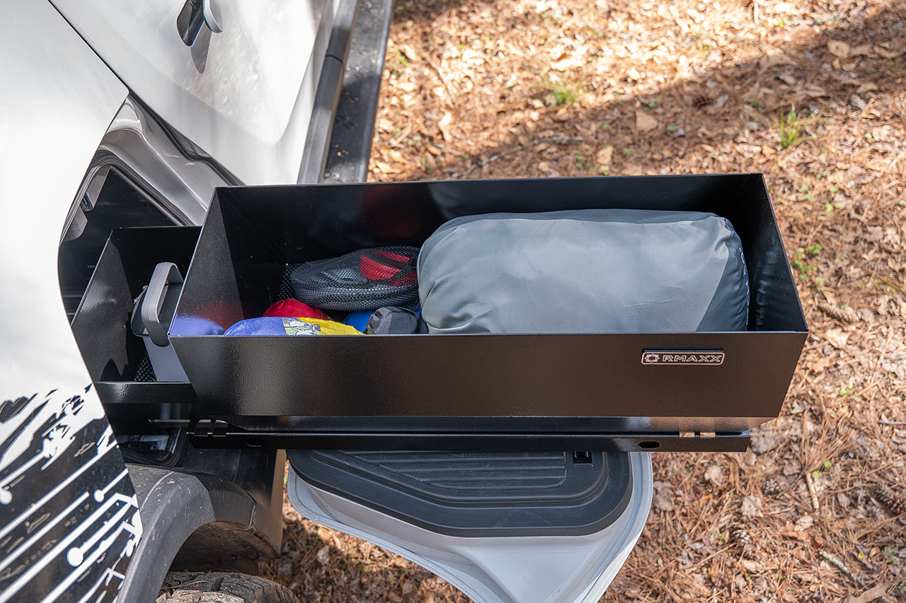 gear tunnel Team 1EV RMAXX Gear Tunnel Dual Slide Out Trolley Sled and Storage Chests & Boxes for Rivian R1T Open Top Sport / Camp / Gear Box / Single Drawer